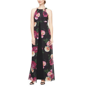 SL Fashions Women's Floral-Print Overlay Maxi Dress Sz 18 NWT